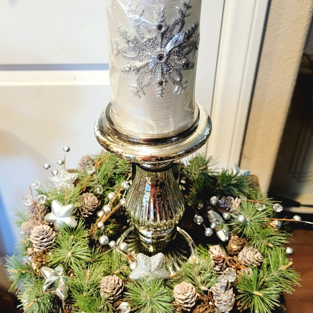 Christmas Winter Centerpiece Candle Table Arrangement Mercury Glass Wedding - Picture 2 of 6